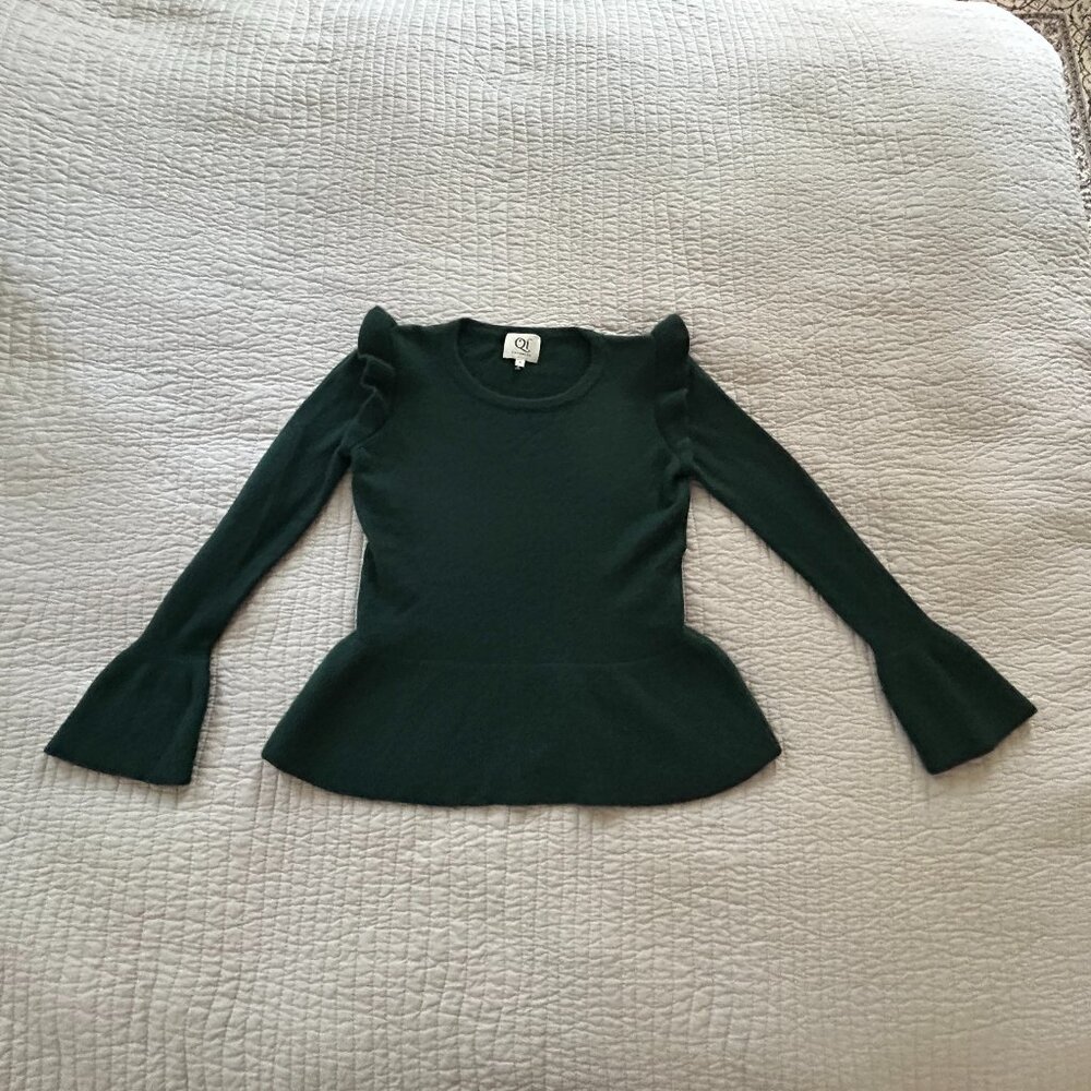 100% Cashmere Crew Neck Sweater Forest Green By Qi Sacks Fifth Avenue, Size S